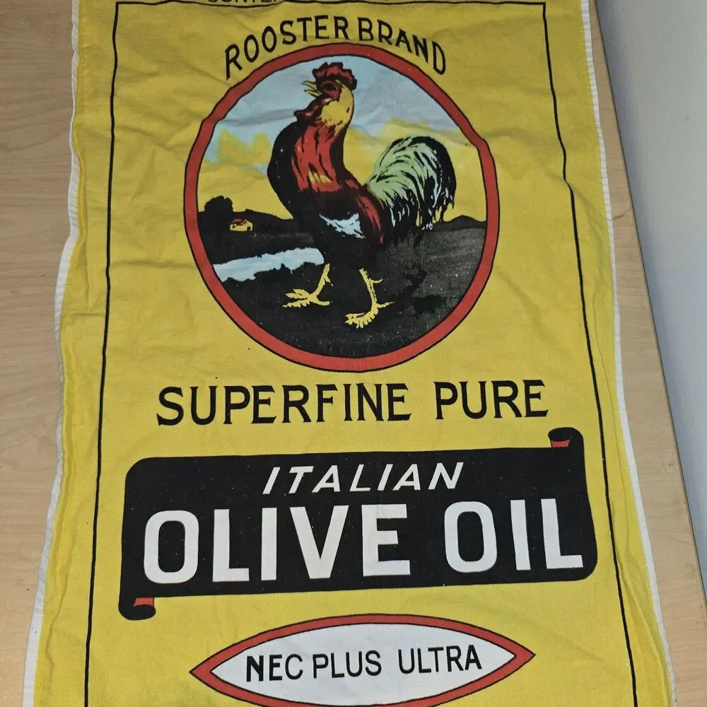 Vintage Rooster Brand Olive Oil Banner. Advertising Sign Wall Hanging Cloth X2